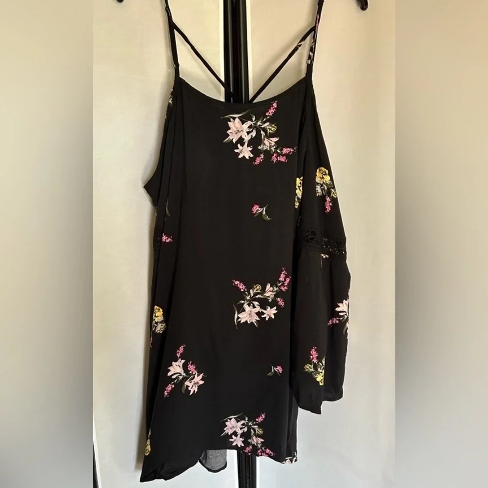Xhilaration Womens Black Floral Cold Shoulder Pink Peasant Dress Size XXL